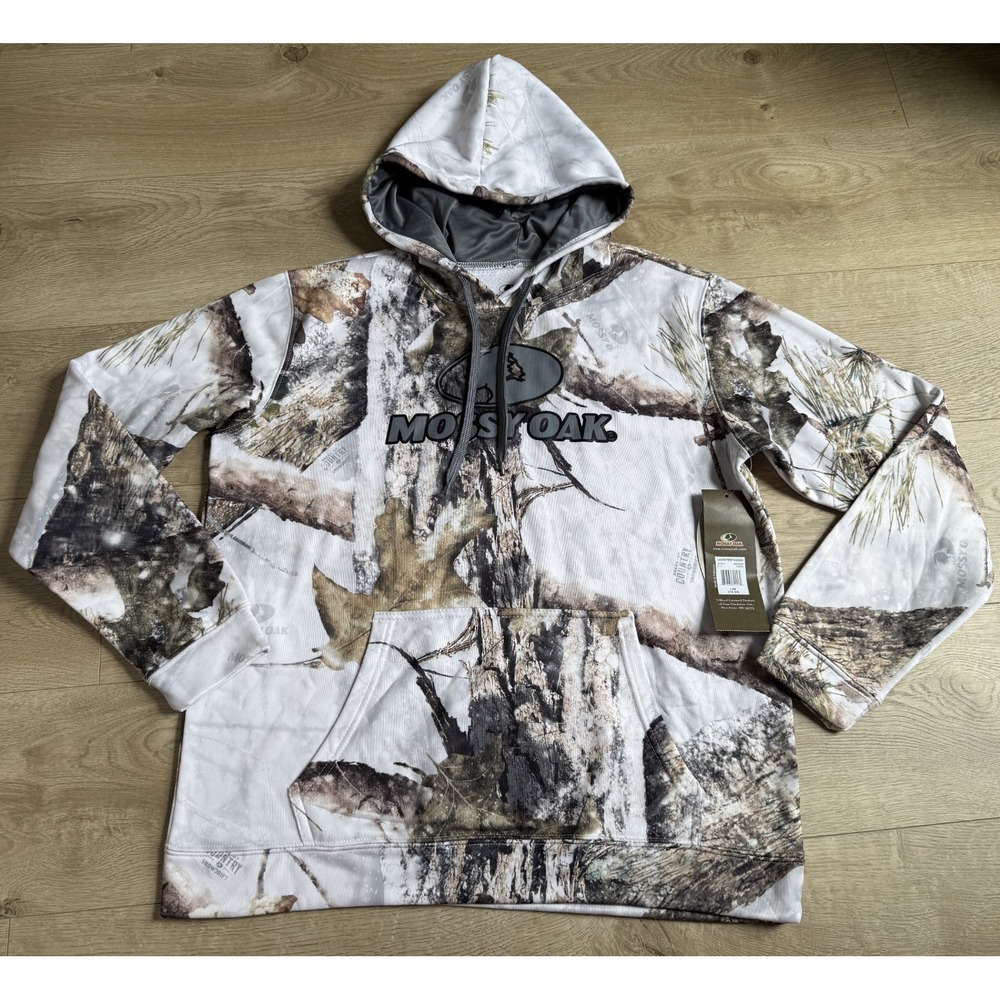NWT Womens Mossy Oak white camo‎ pullover perfect hoodie outdoor hiking size L